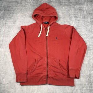 Vtg Polo Ralph Lauren Sweater Men's Large Red Full Zip Hoodie Waffle Lined